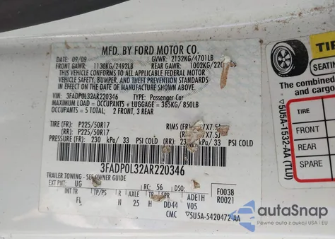 2010 Ford Fusion Hybrid from USA, damaged, VIN 3FADP0L32AR220346
